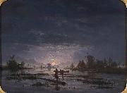 Jacob Abels An Extensive River Scene with Fishermen at Night oil painting reproduction